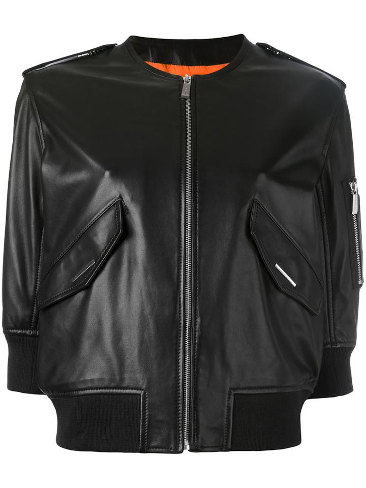 Barbara Bui Leather Bomber Jacket, Women's, Size: 36, Black, Cotton/lamb Skin/spandex/elastane