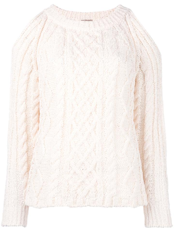 Nude Cable Knit Cut-out Jumper, Women's, Size: 42, Nude/neutrals, Cotton/polyamide/polyester