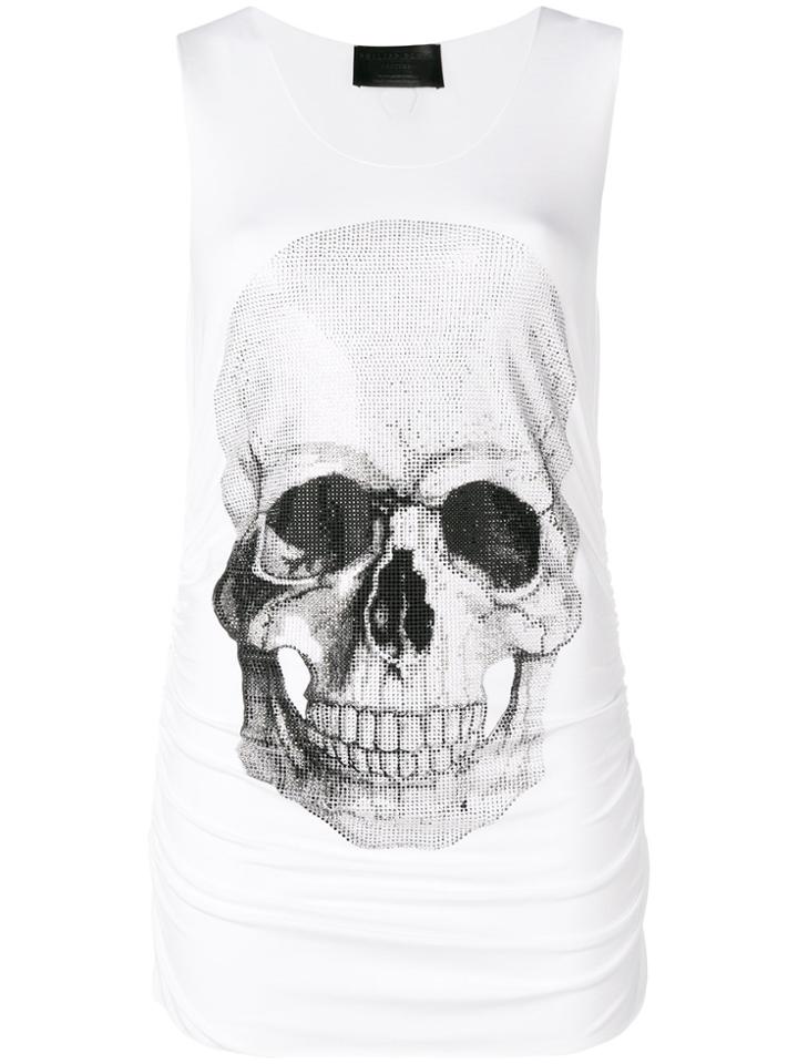 Philipp Plein Strass Skull Tank Top - White