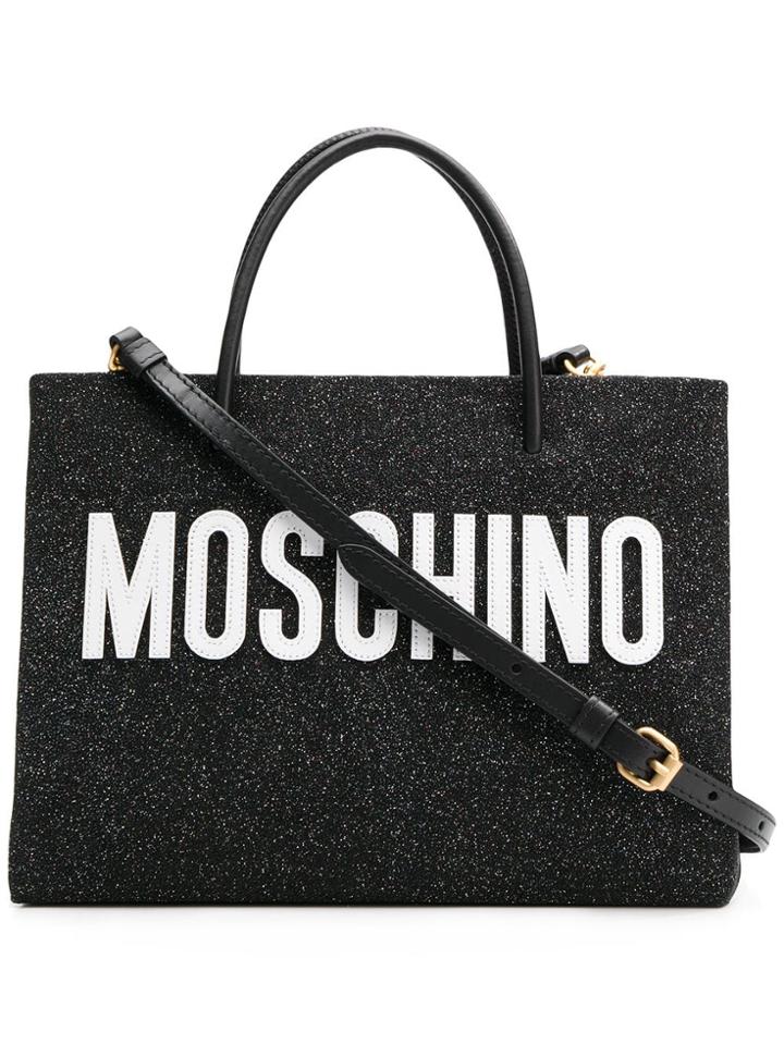 Moschino Medium Glitter Shopping Bag - Black