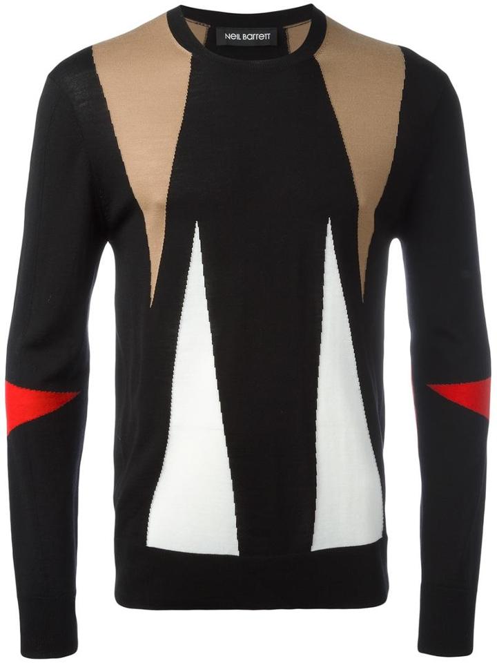 Neil Barrett Intarsia Geometric Pattern Jumper, Men's, Size: Xxl, Black, Merino