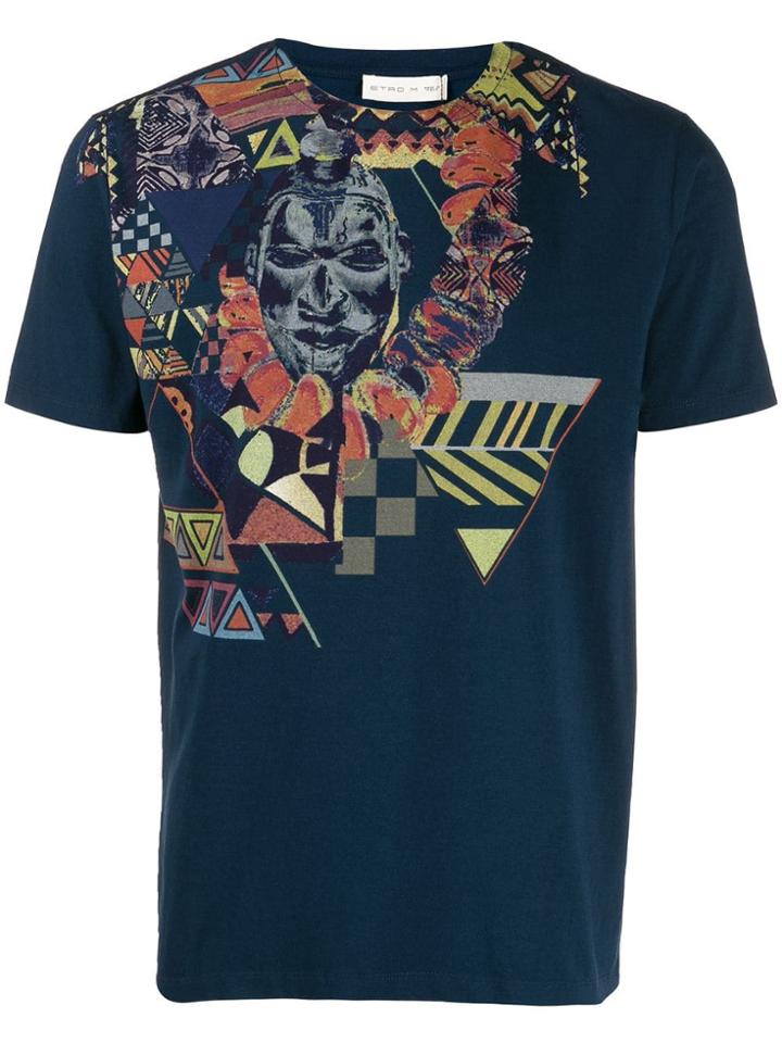 Etro Mask Print T-shirt - Blue