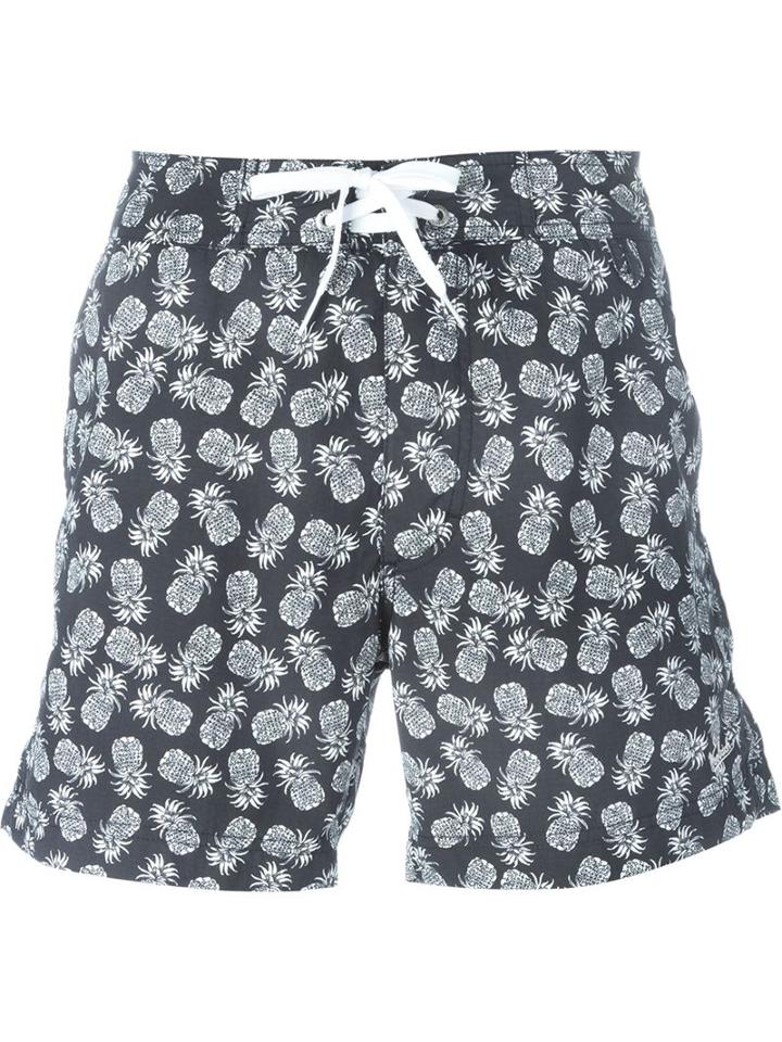 Woolrich Pineapple Print Swim Shorts, Men's, Size: Large, Blue, Nylon/polyester