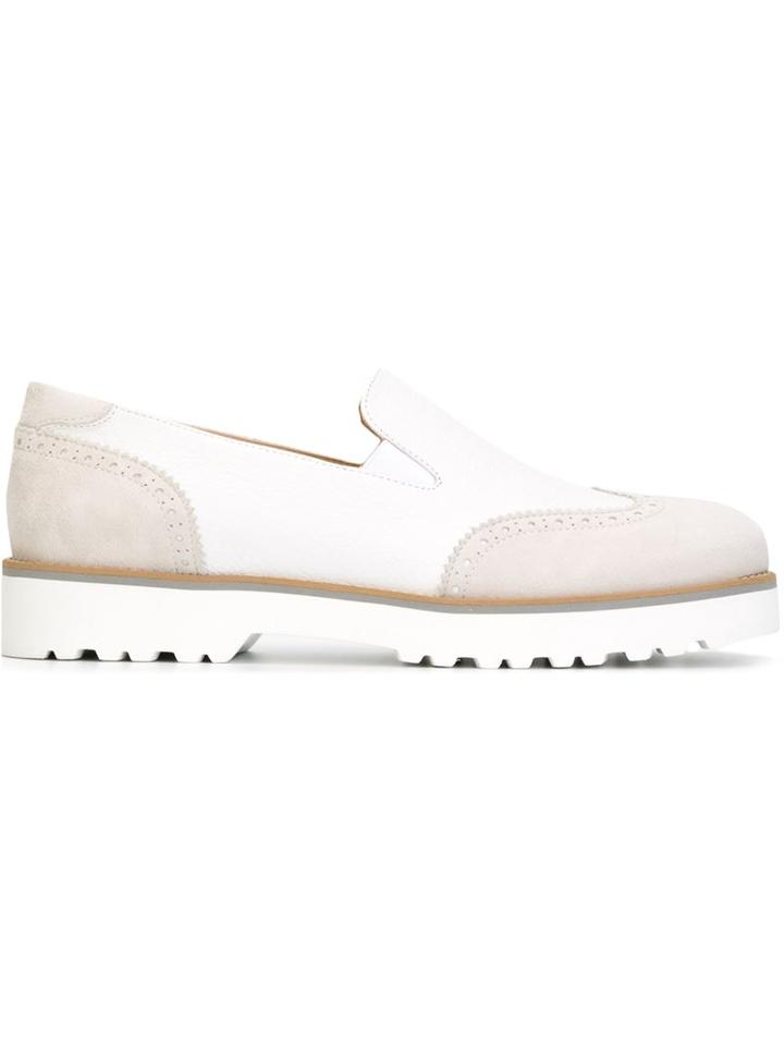 Hogan Brogue Detail Slippers, Women's, Size: 38.5, White, Leather/suede/rubber