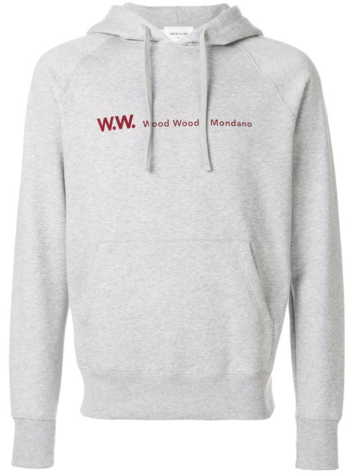 Wood Wood Printed Logo Hoodie - Grey