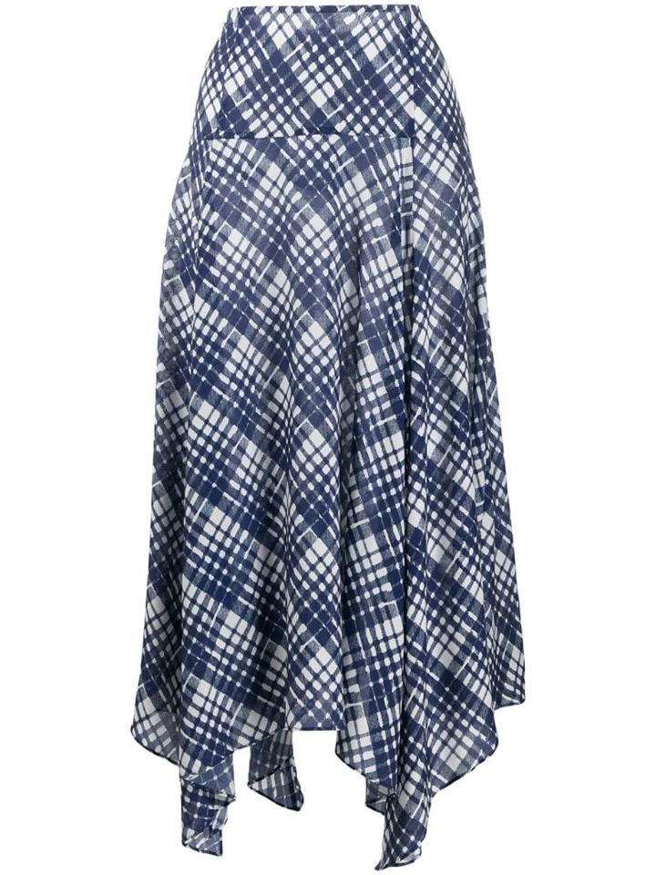 Rixo Maggie Checked Asymmetric Skirt - Blue