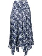 Rixo Maggie Checked Asymmetric Skirt - Blue
