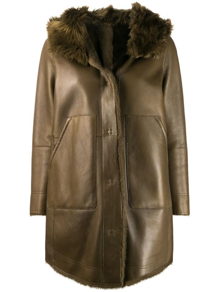 Yves Salomon Hooded Shearling Coat - Green