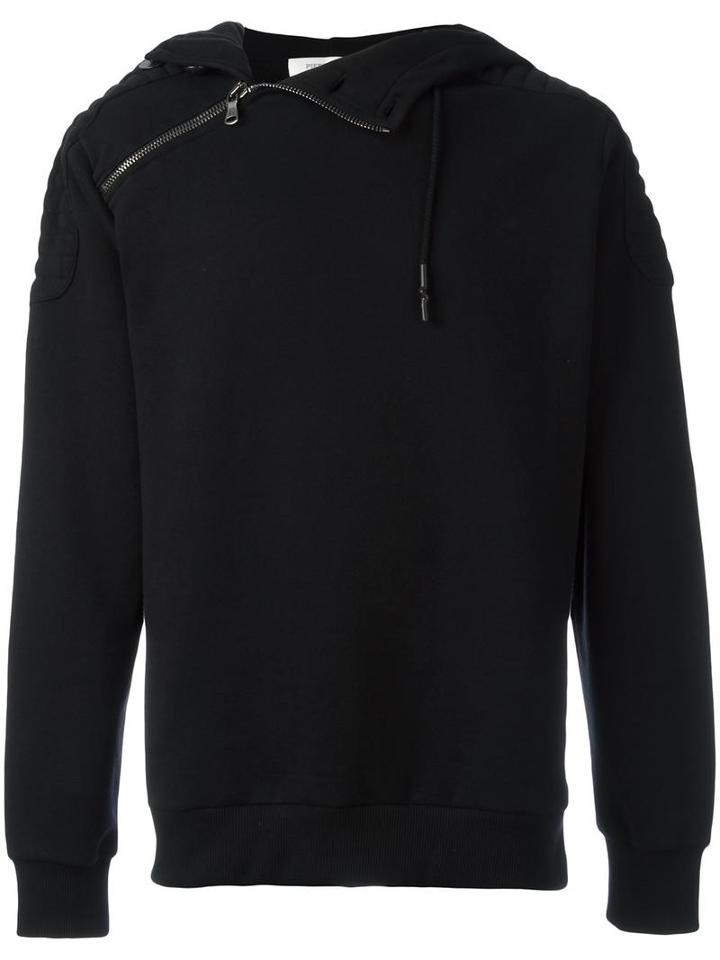 Pierre Balmain Shoulder Pad Hoodie, Men's, Size: 50, Black, Cotton/polyester