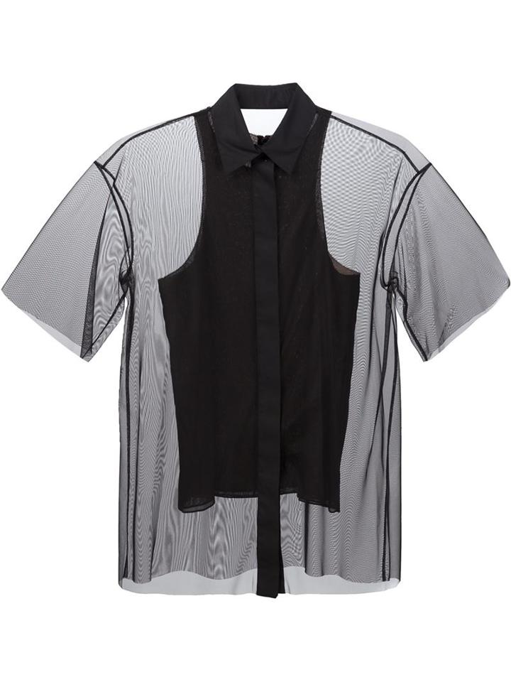Vera Wang Sheer Half Sleeve Shirt