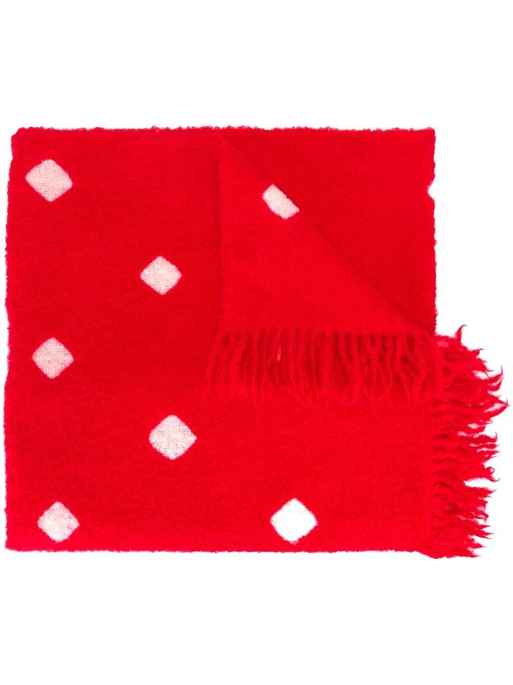 Suzusan Square Patterned Scarf, Women's, Red, Polyamide/alpaca