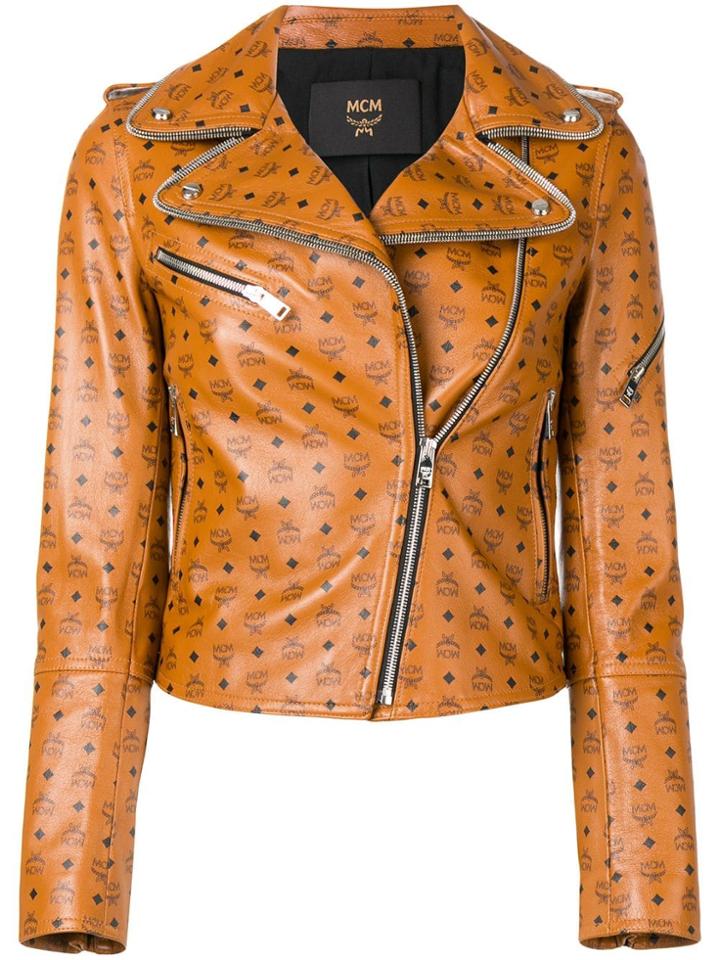 Mcm All Over Logo Biker Jacket - Brown
