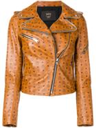 Mcm All Over Logo Biker Jacket - Brown