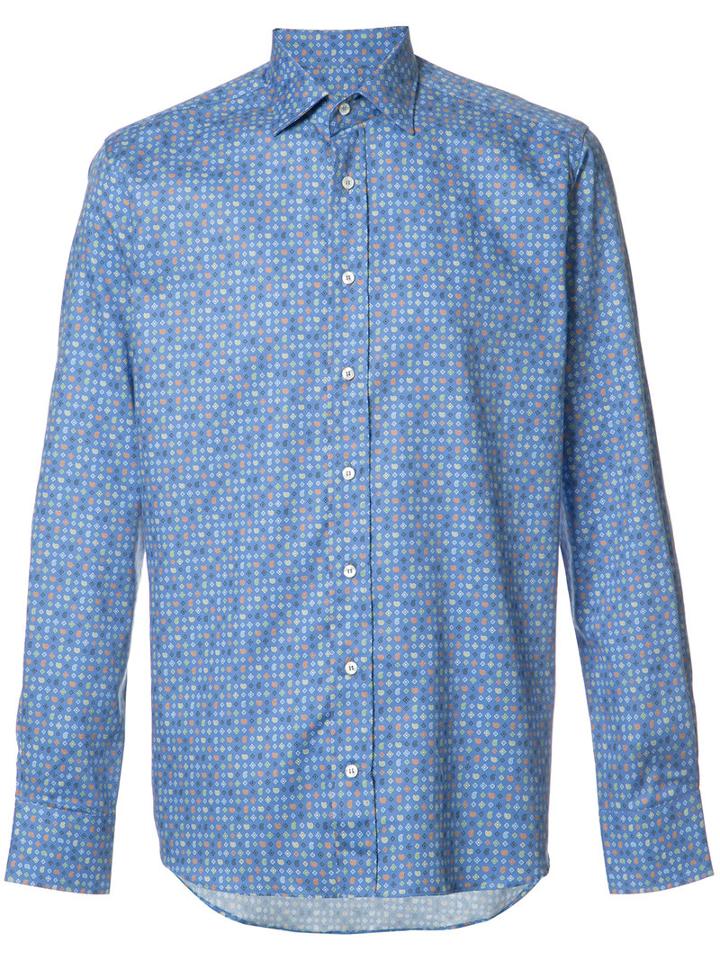 Etro Allover Geometric Print Shirt, Men's, Size: 38, Blue, Cotton
