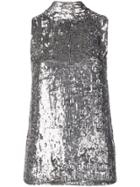 P.a.r.o.s.h. Sequinned Tie Neck Top - Metallic