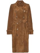 Burberry Double-breasted Suede Trench Coat - Brown