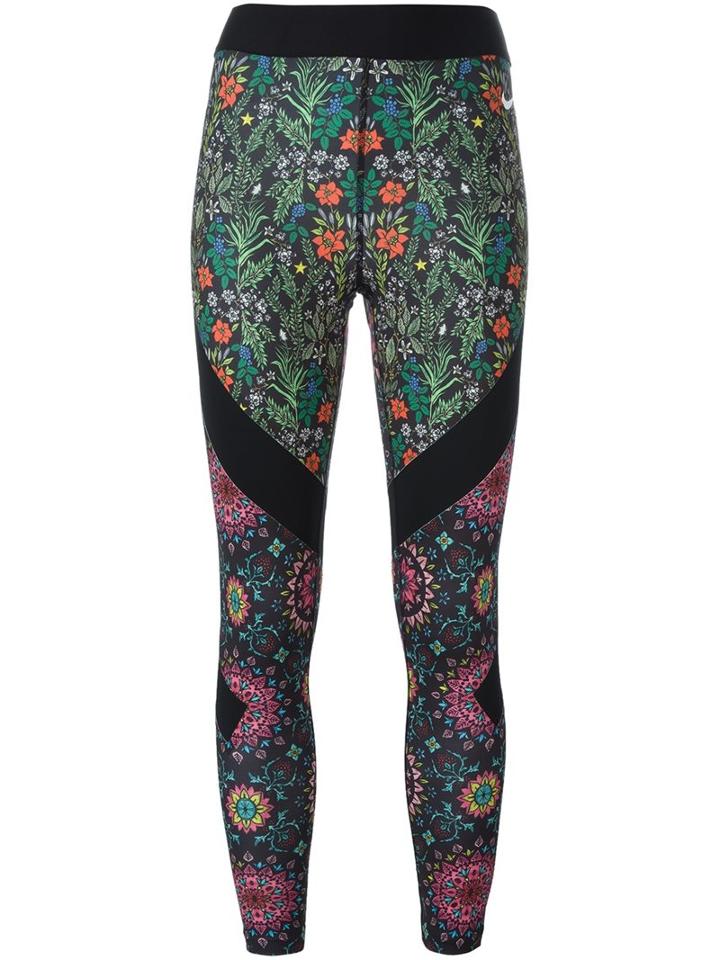 Nike Nikelab X Rt Floral Leggings, Women's, Size: Large, Black, Polyester/spandex/elastane