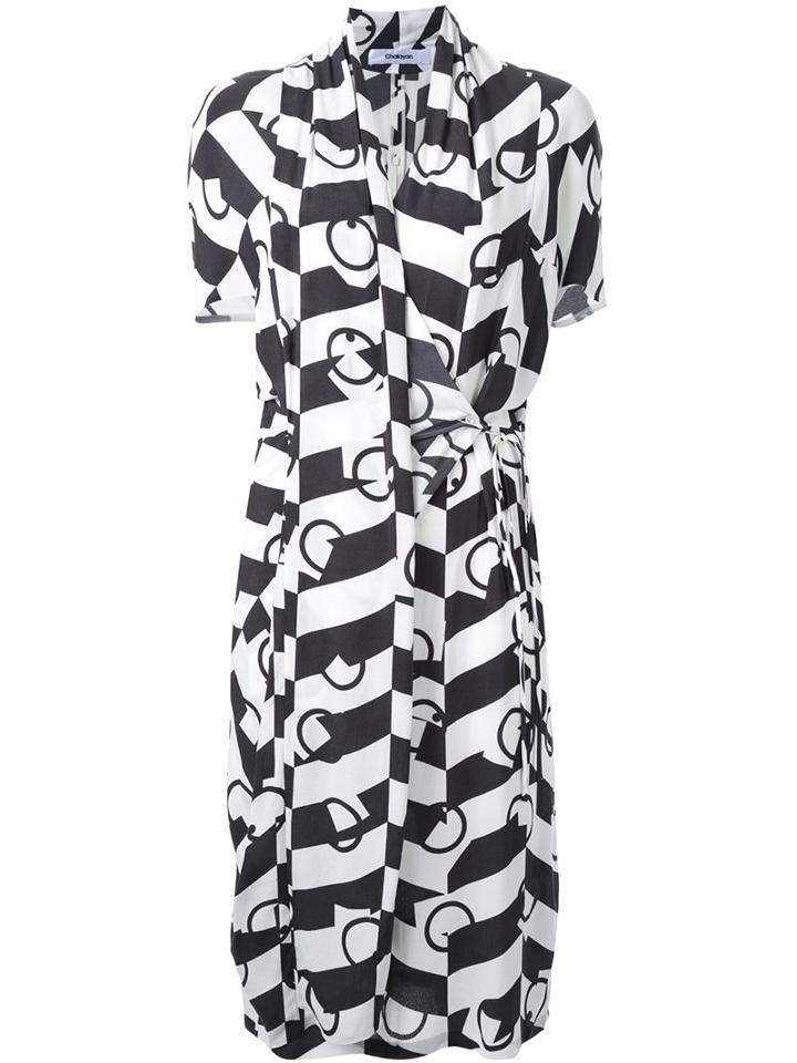 Chalayan Printed Wrap Dress, Women's, Size: 40, Black, Viscose