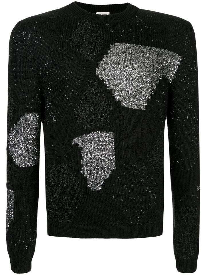 Saint Laurent Metallic Thread Patterned Jumper - Black