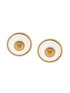Chanel Vintage Logo Disc Clip-on Earrings - White