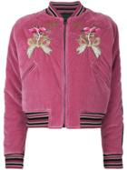 As65 Flower Embroidered Bomber Jacket - Pink & Purple