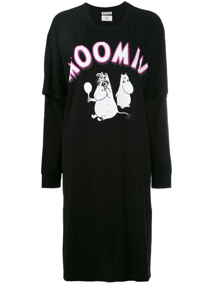 Aalto - Front Print T-shirt Dress - Women - Cotton - 40, Women's, Black, Cotton