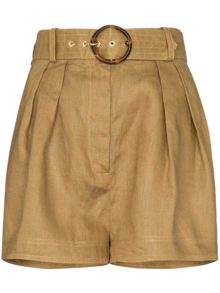 Zimmermann Belted Box-pleated Shorts - Green