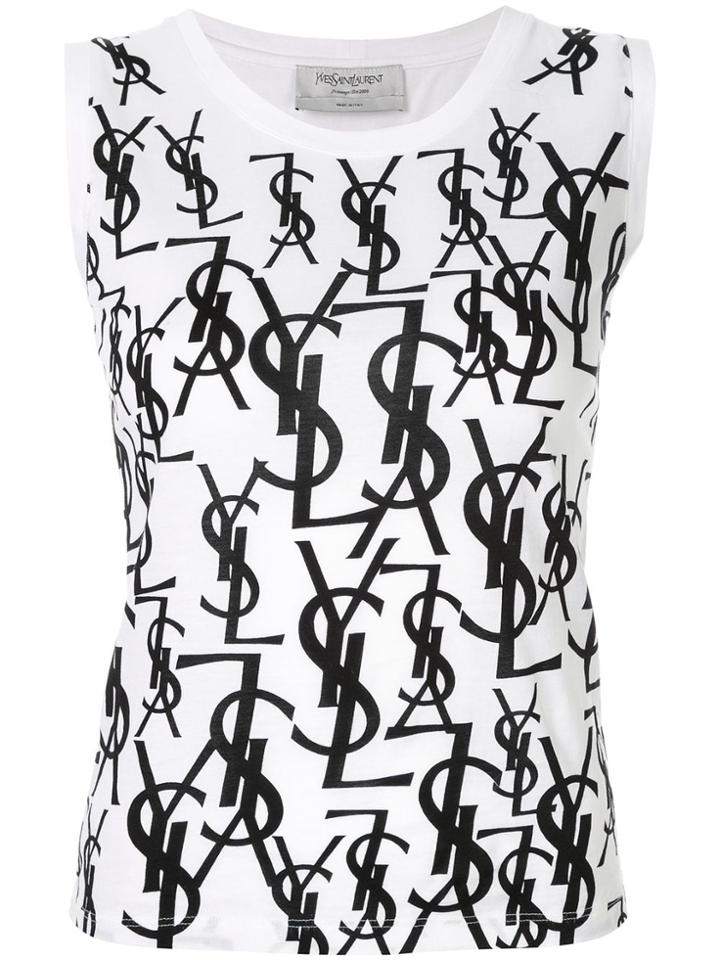 Yves Saint Laurent Vintage Logo Print Tank Top - White