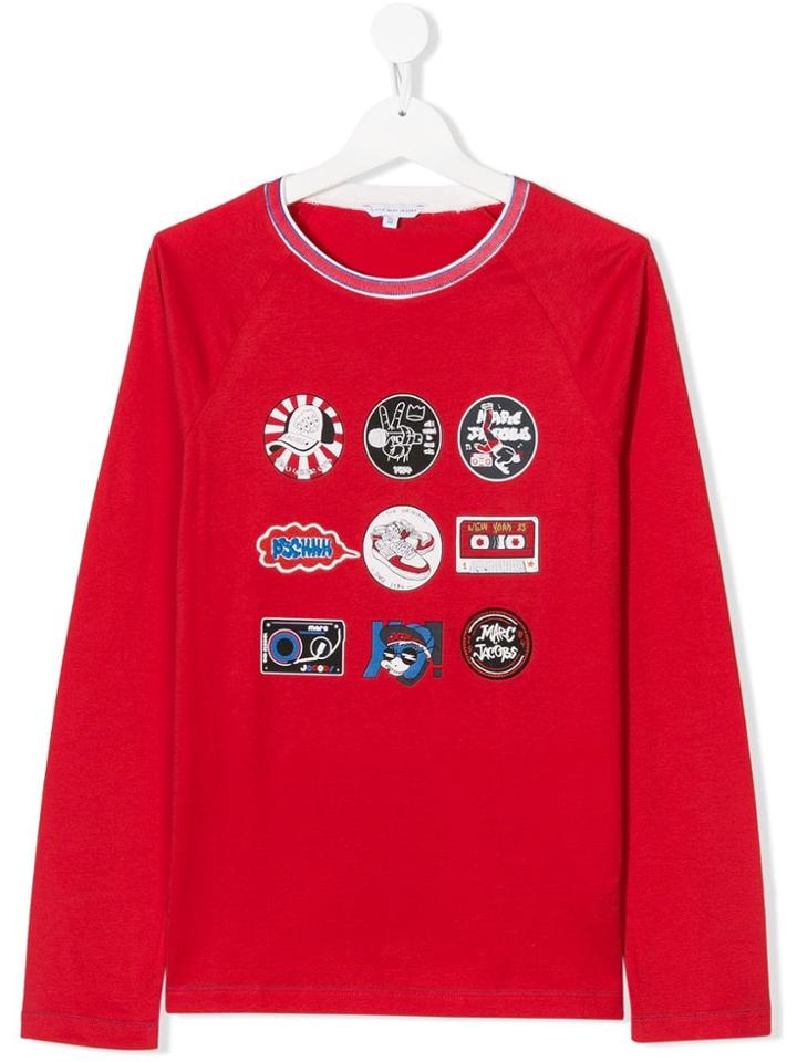 Little Marc Jacobs Teen Logo Badge Print Top - Red