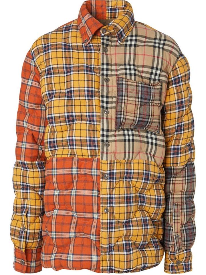 Burberry Contrast Check Cotton Flannel Puffer Overshirt - Yellow