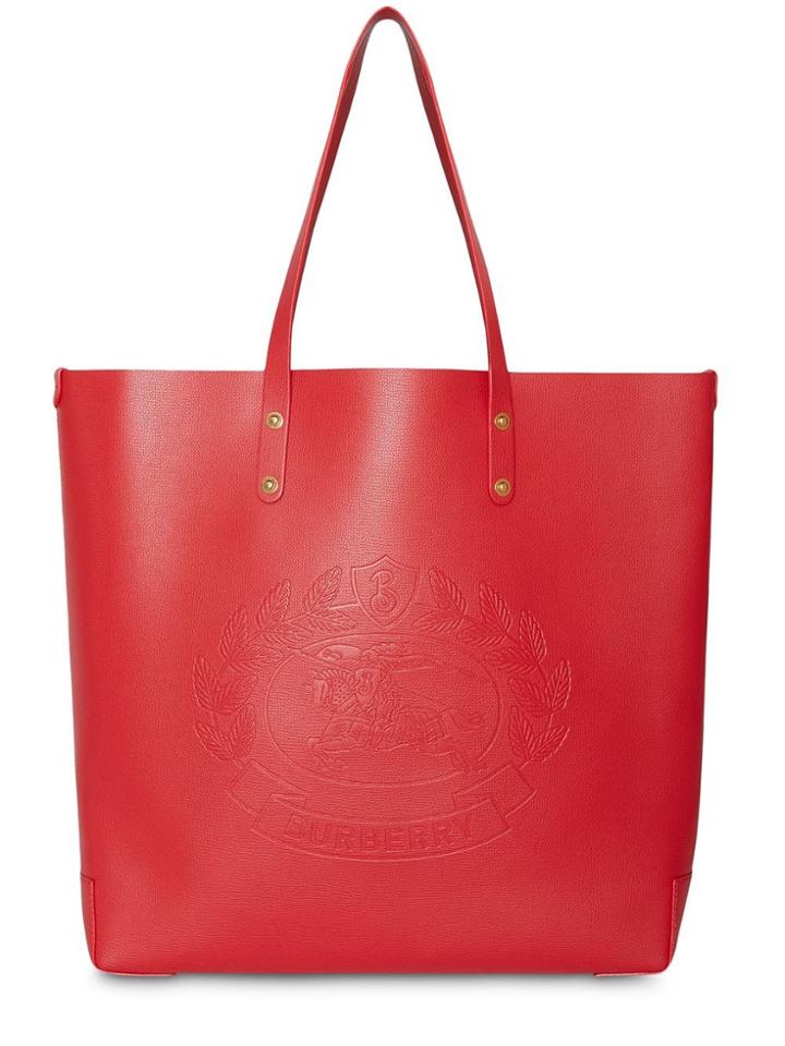 Burberry Large Embossed Crest Leather Tote - Red
