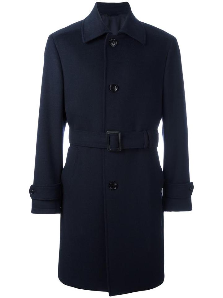 Ermenegildo Zegna Belted Single Breasted Coat, Men's, Size: 54, Blue, Cupro/cashmere