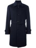 Ermenegildo Zegna Belted Single Breasted Coat, Men's, Size: 54, Blue, Cupro/cashmere