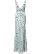Marchesa Notte Floral Fitted Maxi Dress - Blue
