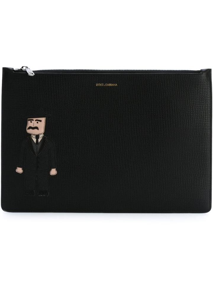Dolce & Gabbana Sicilian Man Patch Clutch, Men's, Black, Calf Leather