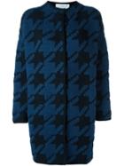 Gianluca Capannolo Houndstooth Pattern Cardi-coat, Women's, Size: Xs, Blue, Nylon/polyester/viscose/virgin Wool