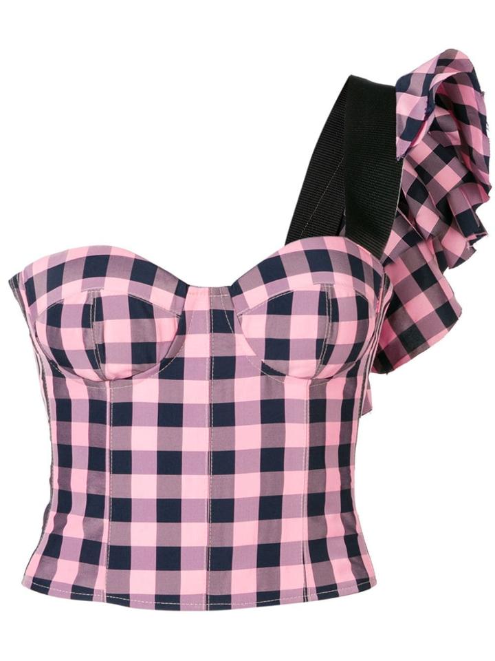 Natasha Zinko Frilled One-shoulder Checked Corset - Pink