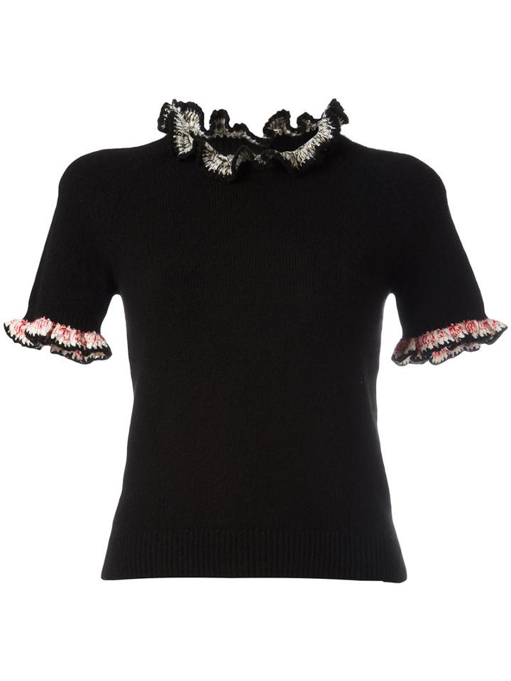 Alexander Mcqueen Ruffled Trim Knitted Top, Women's, Size: Medium, Black, Cashmere