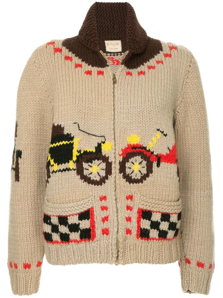 Fake Alpha Vintage 1960's Cowichan Hot Rod Car Cardigan - Brown
