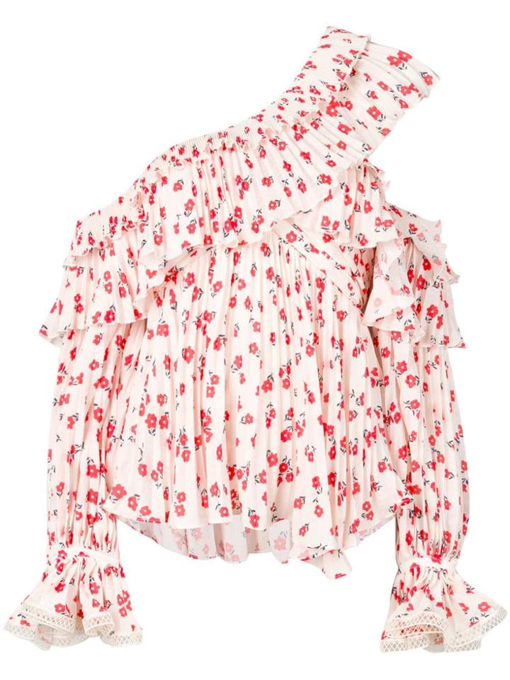 Self-portrait Ruffle Asymmetric Blouse - Neutrals