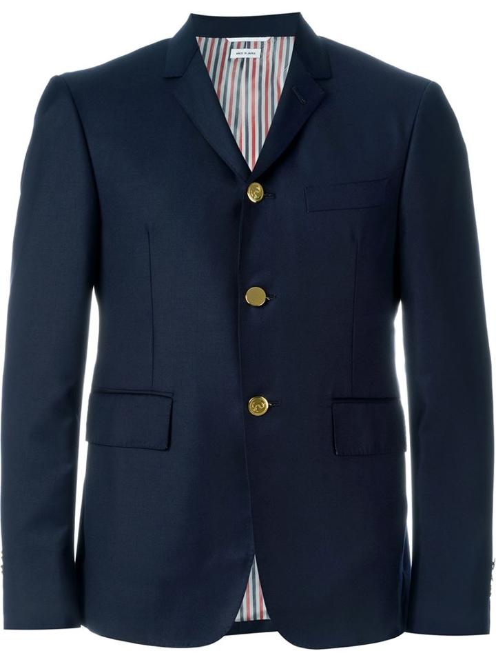 Thom Browne Three Button Blazer, Men's, Size: 4, Blue, Polyester/cupro/wool