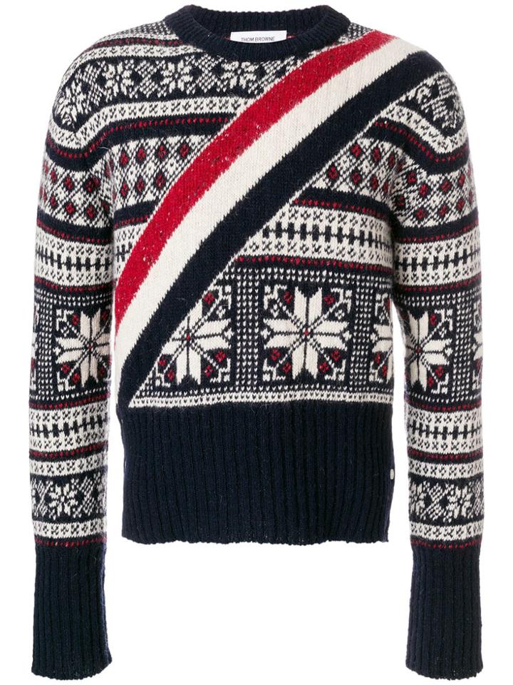 Thom Browne Diagonal Stripe Winter Fair Isle Tweed Pullover - Blue