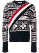 Thom Browne Diagonal Stripe Winter Fair Isle Tweed Pullover - Blue