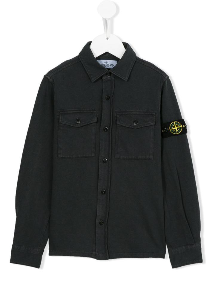 Stone Island Kids Logo Plaque Work Shirt, Boy's, Size: 10 Yrs, Grey