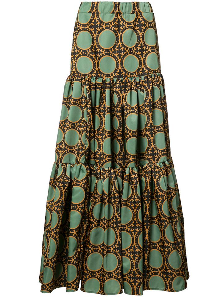La Double J Circle Print Maxi Skirt, Women's, Size: Large, Green, Polyamide