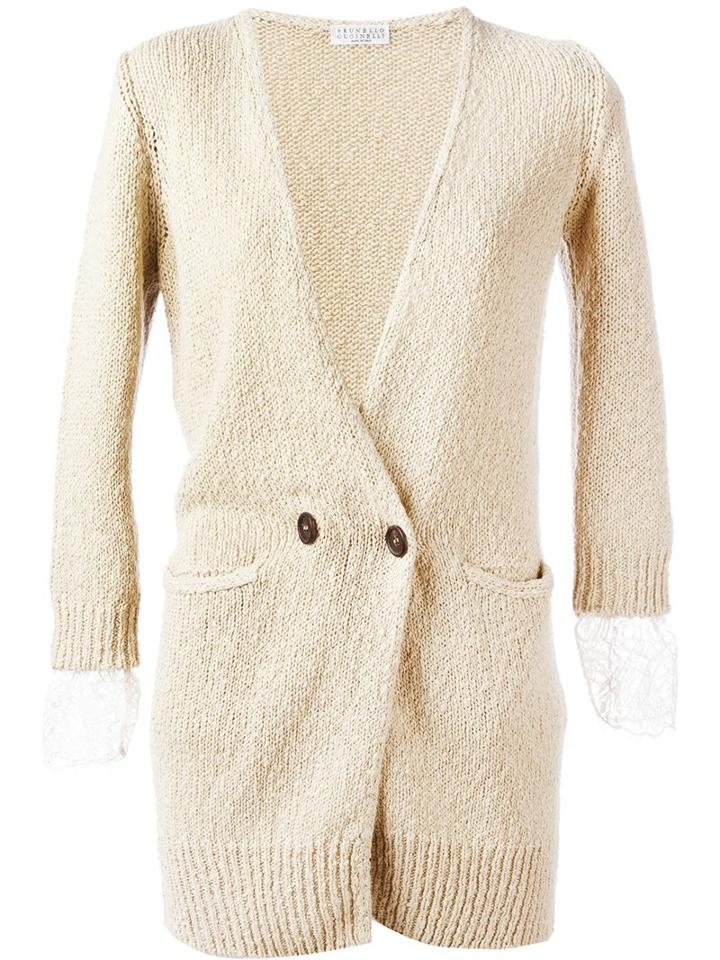 Brunello Cucinelli Double Breasted Cardigan, Women's, Size: Medium, Nude/neutrals, Silk/cotton/linen/flax/acetate