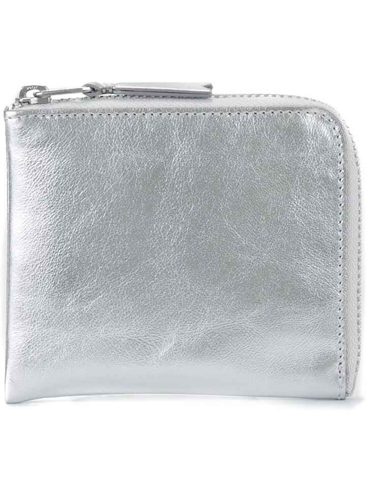 Comme Des Garçons Play Metallic (grey) Zip Purse, Women's, Calf Leather