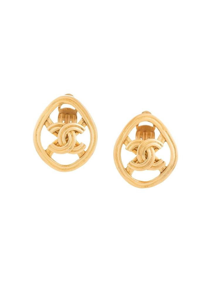 Chanel Vintage Cc Cut-out Earrings - Gold
