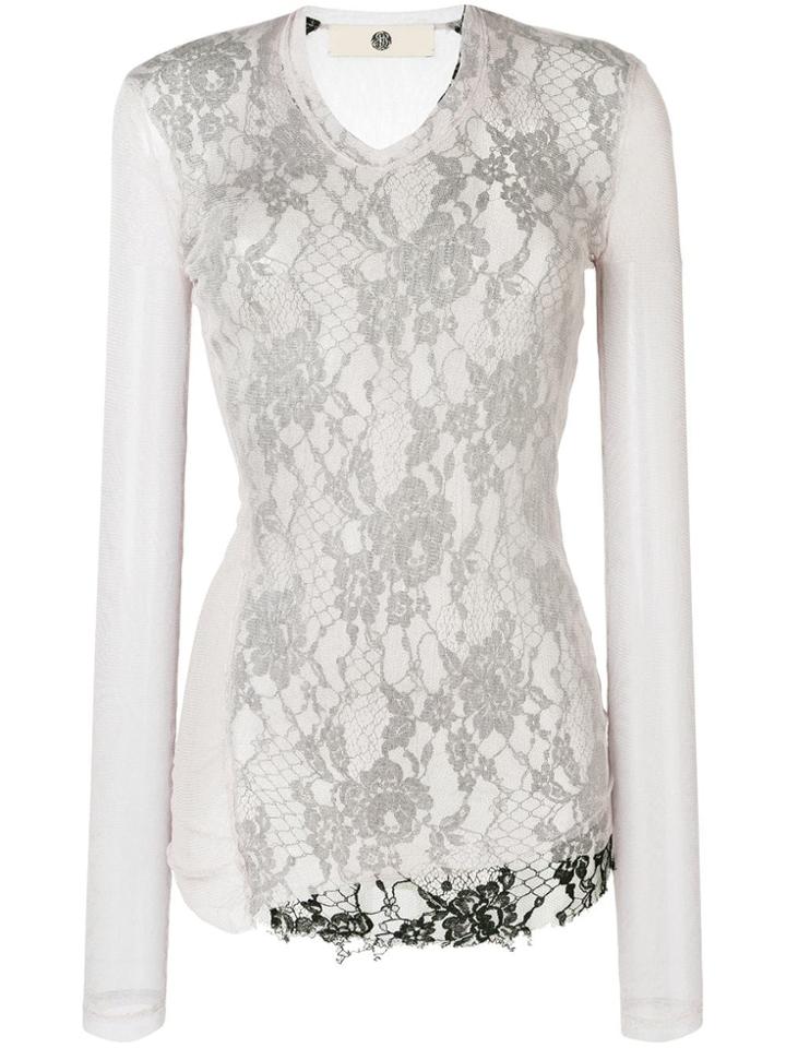 Marc Le Bihan Floral Lace Layered Sheer Top - Grey