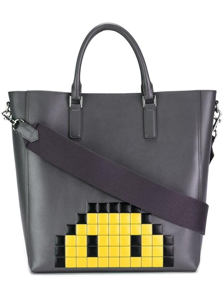 Anya Hindmarch 'pixel Smiley Ebury' Tote, Men's, Grey, Leather